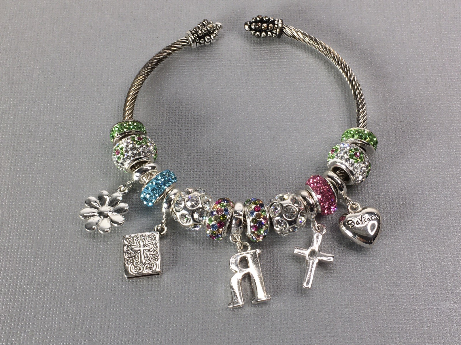 Silver Toned Wire Cable Bangle Bracelet Colorful … - image 9