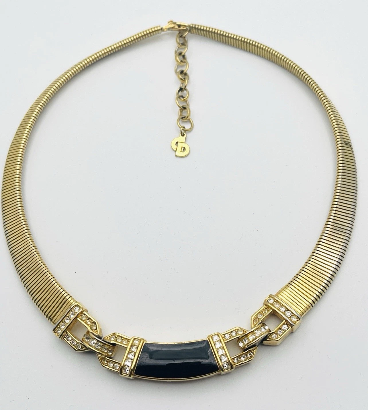 Collana girocollo vintage CHRISTIAN DIOR strass smalto incastrato oro 18"