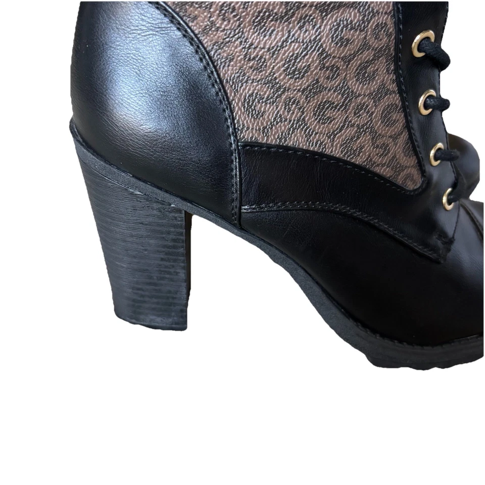 GBG Los Angeles GUESS Mujer’s 9M Negro y Marrón Botines Tacón Bloque Cremallera y Corbata Foto 3 de 4