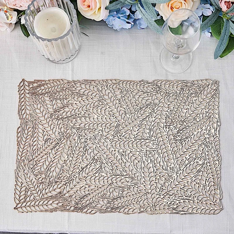 6 GOLD 18" Wheat Maze Rectangle Vinyl Placemats Party Wedding Decorations - Image 2 of 4