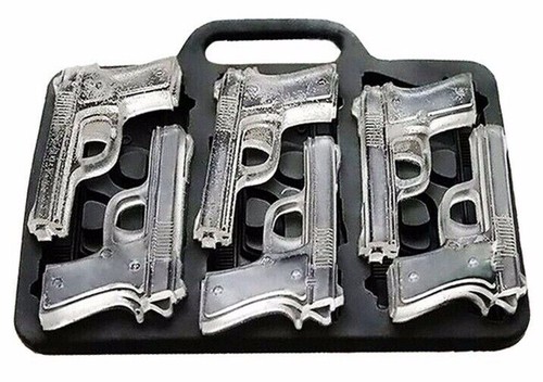 GUN ICE CUBE TRAY WEAPON X6 PISTOL SHAPED CUBES CHOCOLATE SILICONE MOULD BARWARE - Picture 1 of 3