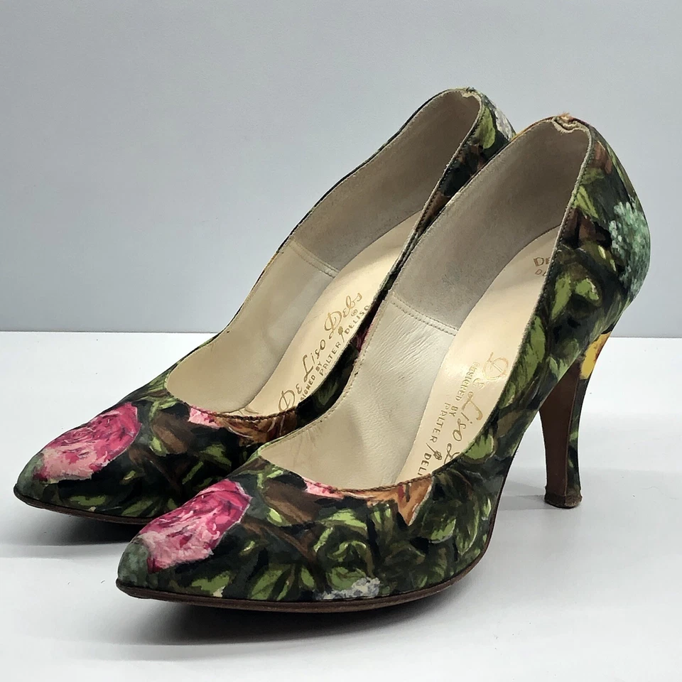 "Bombas de tacón vintage años 50 Deliso Debs florales de 3,5"" de Palter para mujer talla 5 1/2 M" Foto 2 de 4