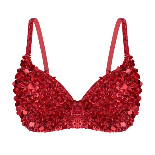 Damen glänzend Pailletten BH Top mit Glitzer Crop Bra Tops Bauchtanz Kostüm sexy - Picture 22 of 24