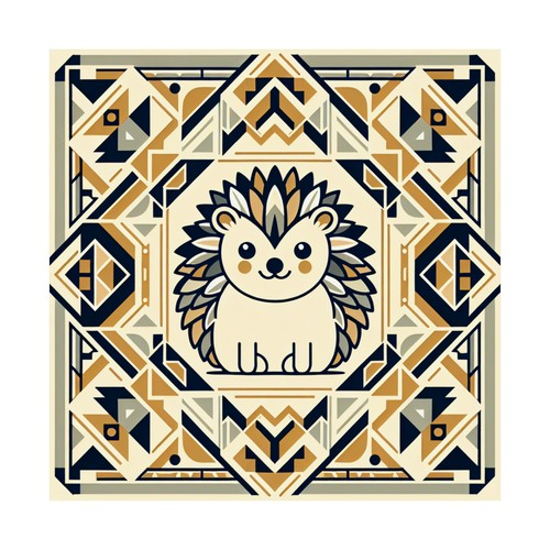 Matte Square Poster Wall Art Charming Art Deco Hedgehog Pattern Wallpaper Retro - Picture 45 of 50
