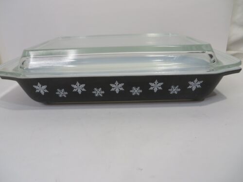 Vintage PYREX 548-B Black Snowflake 1 1/4 QT Space Saver Casserole Dish Lid RARE - Imagen 1 de 11