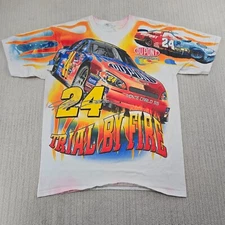Vintage Chase Authentics Jeff Gordon Shirt Mens Large White AOP Flames Fire
