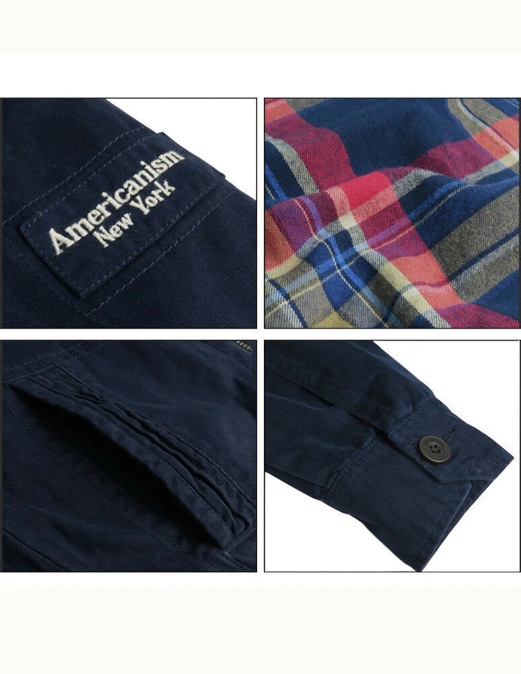 Jaqueta de carga militar masculina CALI HOLI forrada de flanela azul marinho - Imagem 2 de 2