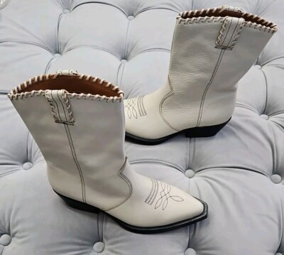 Franco SARTO Lance Western Cowgirl Pointy Boots White Leather Womens Shoes 8 New