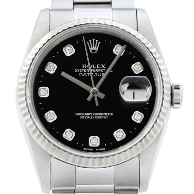 Rolex Herren Datejust 16234 Schwarz Diamant Zifferblatt 18K Weiss Gold & Stahl