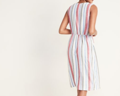 NEW Old Navy Colorful Striped Button Down V Neck Pocket Dress XL Linen  Blend | eBay