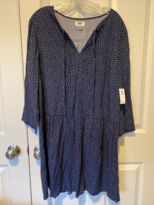 Old Navy Womens Navy Ditzy Floral Print Drop Waist Dress Sz Large | eBay