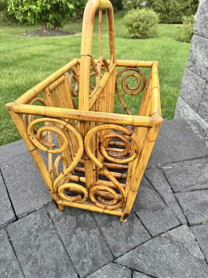 "Soporte de cargador de bambú de ratán de madera curvada de colección MCM Boho decoración de periódicos 16x12""" Foto 3 de 4