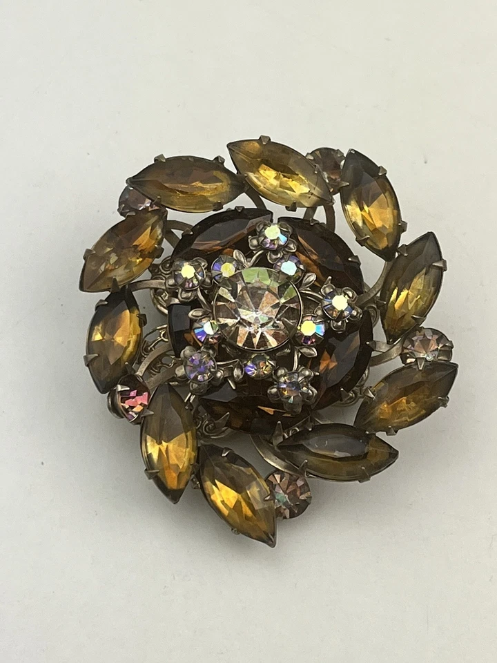 Broche vintage en capas color ámbar amarillo cristales AB Foto 3 de 4