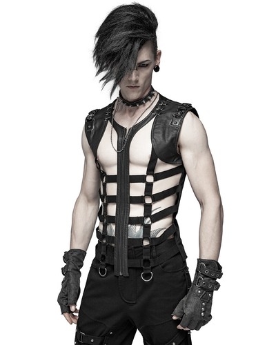 Punk Rave Mens Gothic Strap Waistcoat 