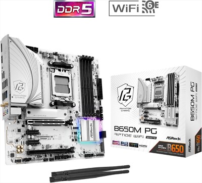 ASRock B650M PG RIPTIDE WIFI White AM5 Micro-ATX Motherboard, DDR5
