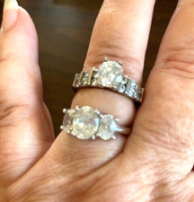 Set of Two Vintage Sterling Silver  CZ Engagement Rings - Size 9