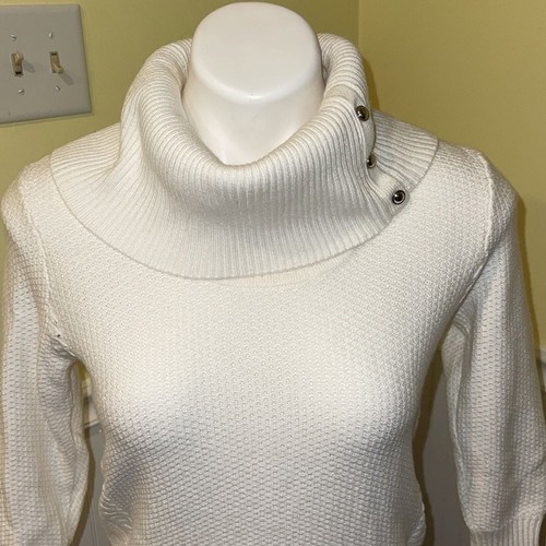 White House Black Market Ladies white turtleneck sweater. Size medium. - Picture 3 of 11