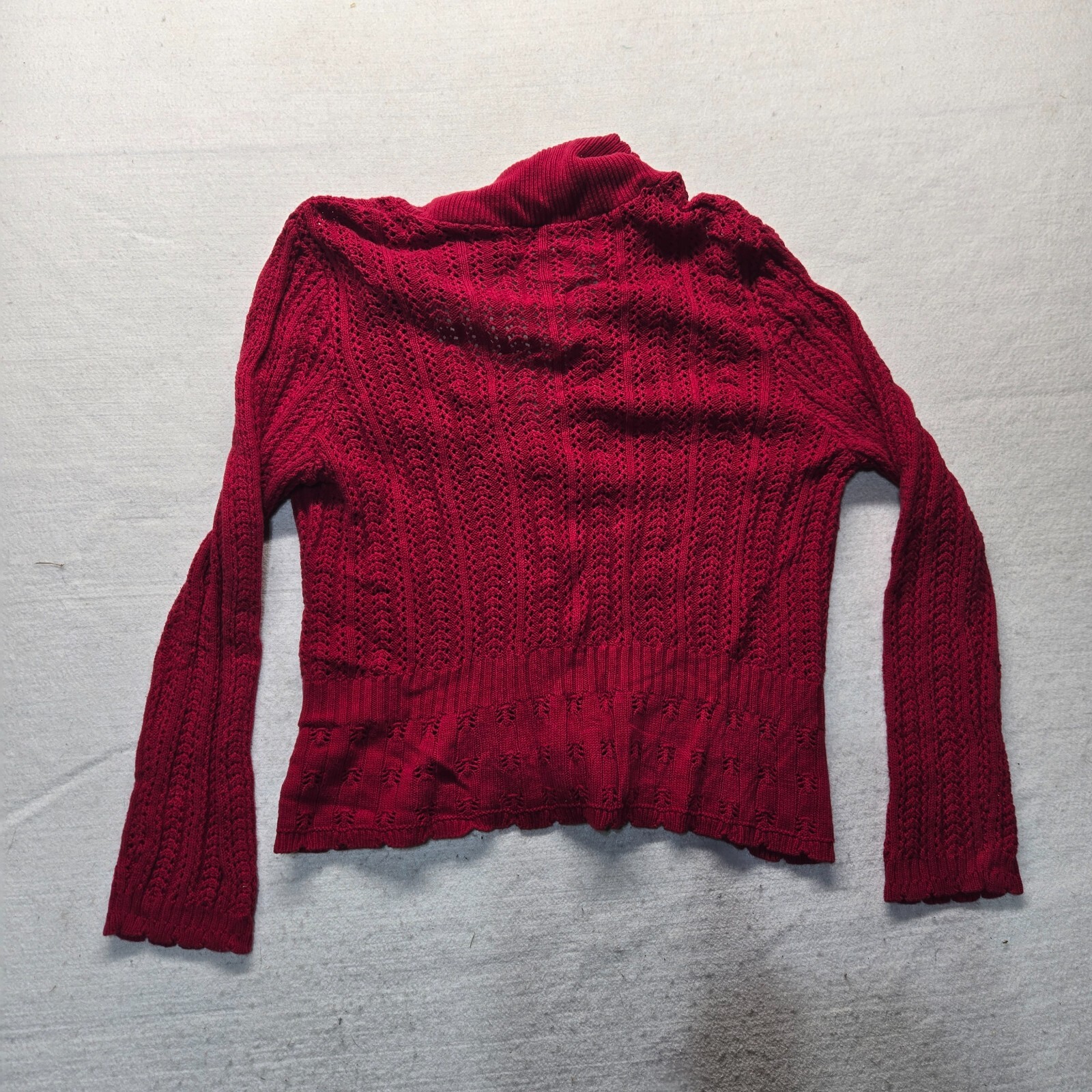 Vintage Notations Solid Red Knit Button Front Lon… - image 8