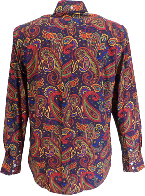 Mazeys Mens 60s 70s Navy Multi Retro Paisley Shirt | eBay