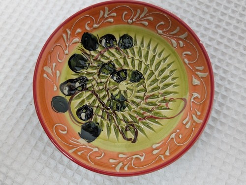 Vintage Spanish Grater Zester Plate Ceramic Hand Painted Made In Spain Signed
