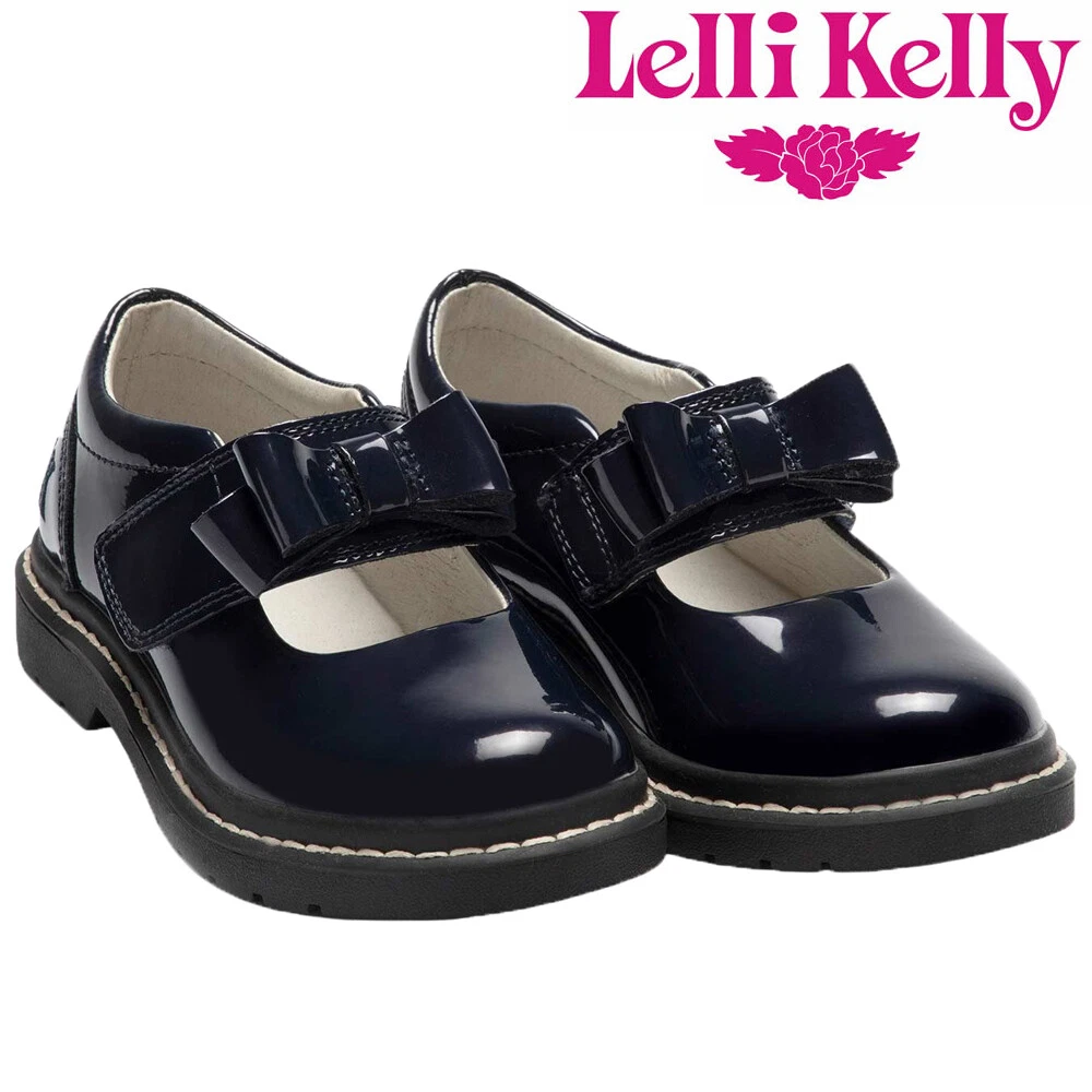 Lelli Kelly School Shoes Navy Blue Bow Patent Leather UK 8 6 Tracy LK8279 DE01