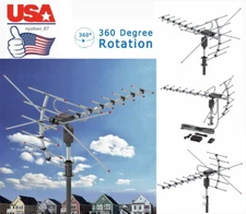US 110 Miles 1080P Outdoor TV Antenna Motorized Amplified HDTV Gain 22dB VHF/UHF