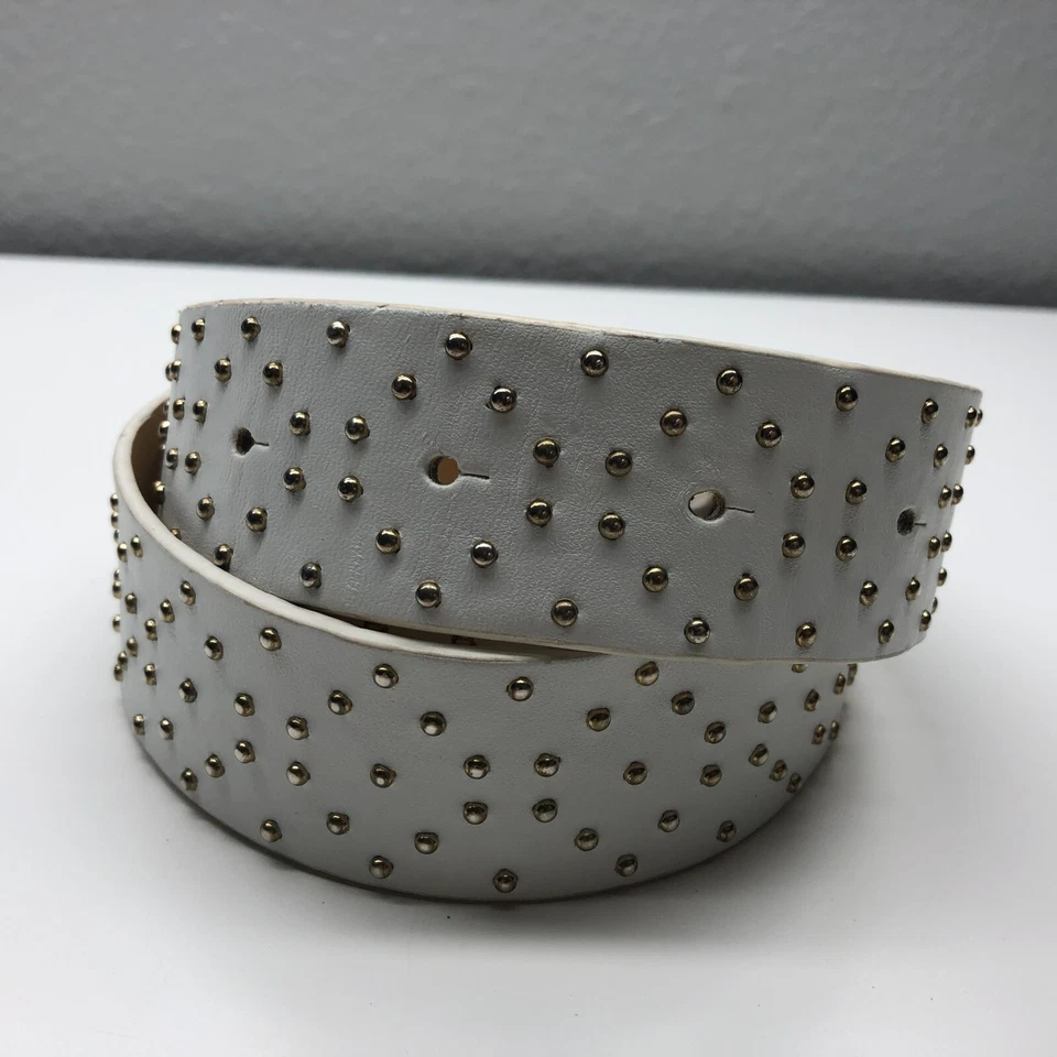 Cinturón Express Tachonado Blanco Mujer Talla M Dorado Doble Círculo Imitación Cuero 1 1/2" Foto 3 de 4