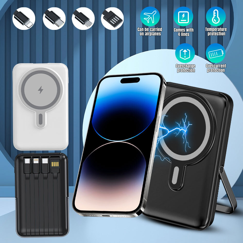 20000mAh Magnetic Power Bank 22.5W Wireless Fast Charger With 4
