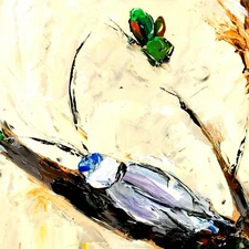 Natalia Demenko Still Life Impressionism oil painting Bug Beetle and butterfly