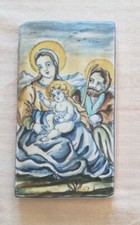 Mattone, Quadretto"LA SACRA FAMIGLIA" natale.ceramica di castelli dipinto a mano