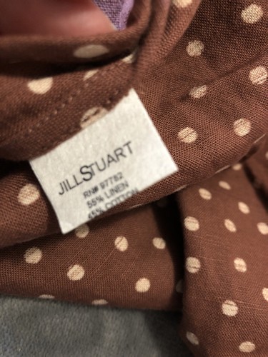 Jill Stuart Polka Dot Midi A-line Skirt Brown Cream Linen Cotton Size 2 Preppy - Picture 4 of 11