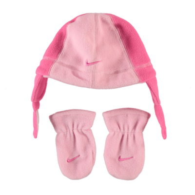 NIKE ensemble bonnet gants moufles polaire bébé rose taille 12