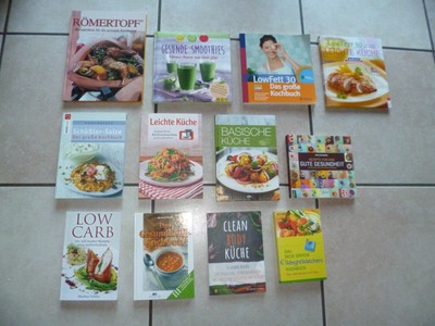 12 ''gesunde'' Kochbücher:  Basische Küche, Smoothies, LowFett 30, Low Carb u. a.