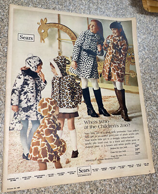 #ad Vintage 1960s Sears Print AD Children Animal Coats Fields Breuss Tablecloth AD $15.99