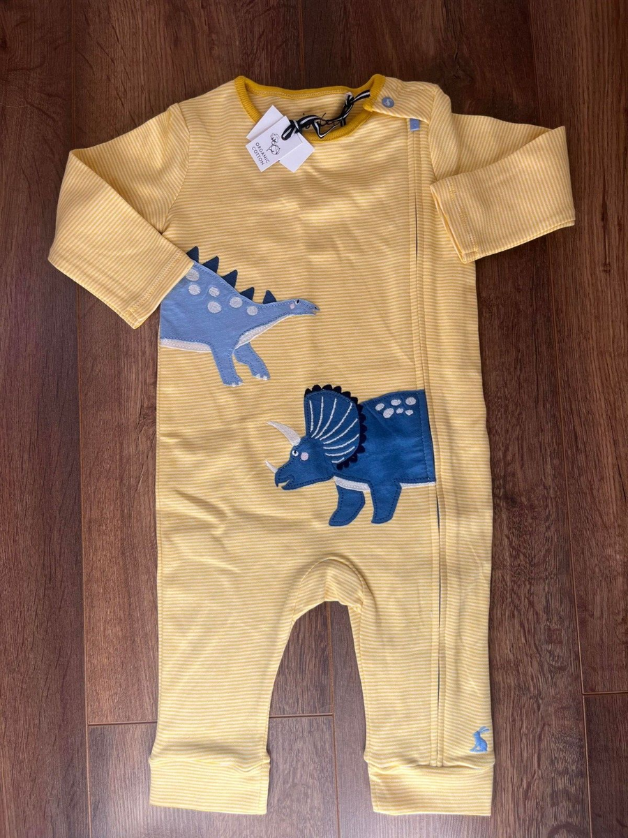 Joules Baby Boys Winfield Dinosaur yellow Stripe Romper age 6-9