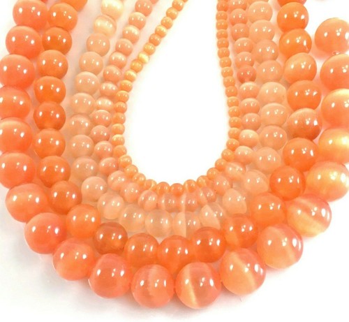 Perline tonde occhio di gatto 14" arancione occhio di gatto vetro perline sfuse 4mm 6mm 8mm 10mm 12mm - Foto 1 di 9