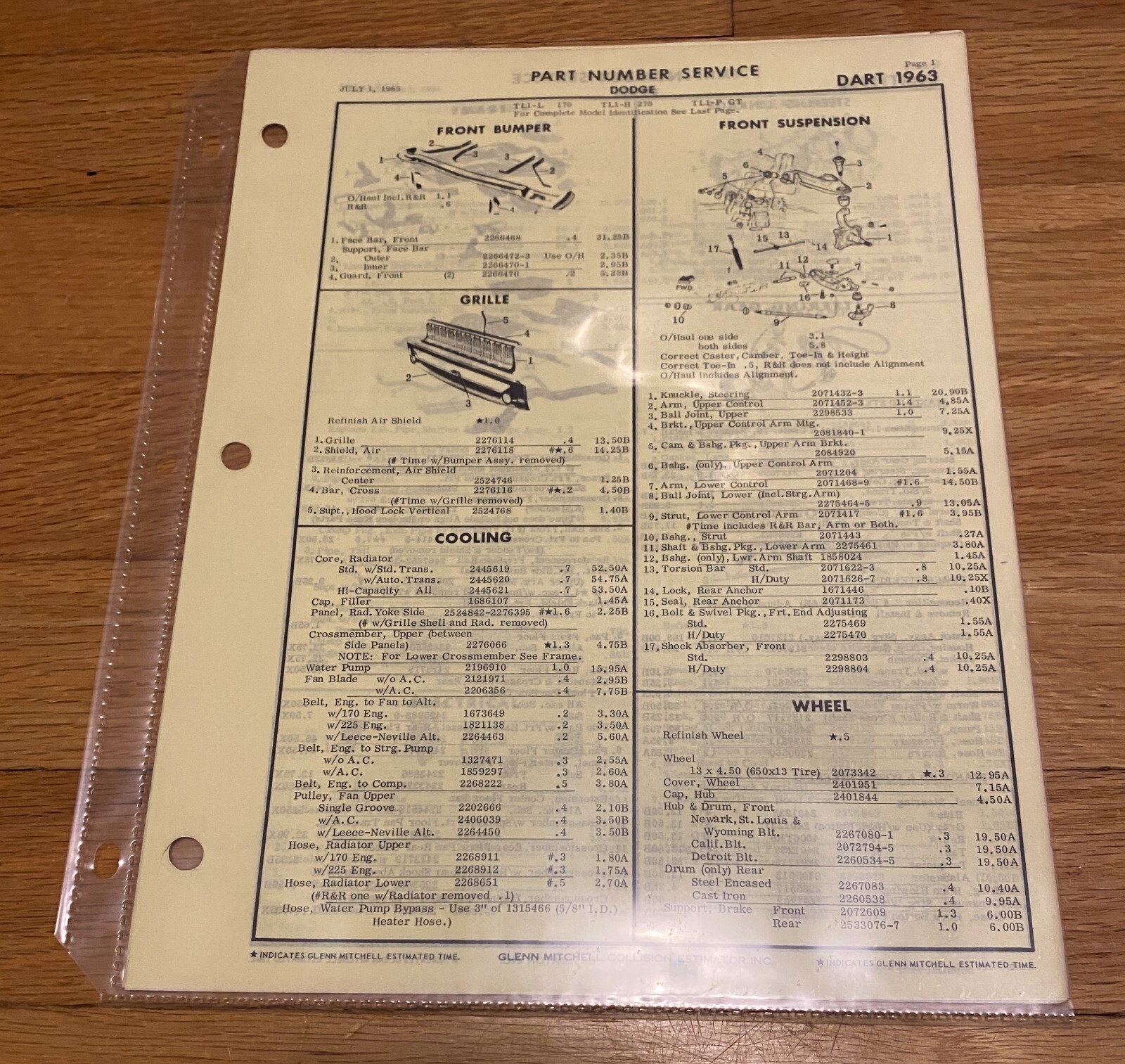 1963 Dodge Dart Parts Catalog with Mopar Part Numbers 63