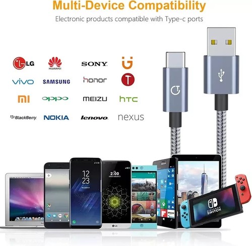 Paquete de 4 cables de carga JASXUS USB A a USB-C trenzados 1X1M 2X2M 1X3M 3A rápido - Imagen 8 de 8