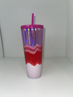Starbucks 24 oz 2021 Holiday Silver Pink White Wave Cold Cup Tumbler | eBay
