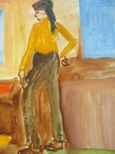 MidCentury Modern Modernist Abstract Female Figure Gouache Watercolor Painting!