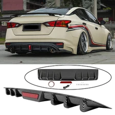 For Nissan Altima Rear Bumper Diffuser Spoiler Lip Carbon w/LED Tail Brake Light