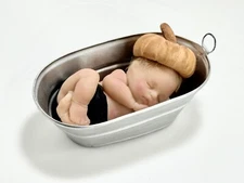 OOAK Sleeping Acorn Baby in Water Trough Polymer Clay Sculpture