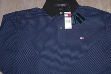 VINTAGE 90s TOMMY HILFIGER MENS STRIPED POLO SHIRT BLUE LONG SLEEVE LARGE NWT