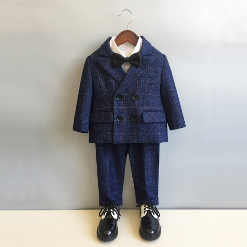 Child Formal British Plaid Dress Suits Set Boys Wedding Show Kids Blazer Pants - Picture 2 of 29