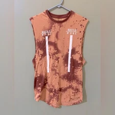 Carbon mens sleeveless tshirt, brownish red bleached pattern size Medium (M)