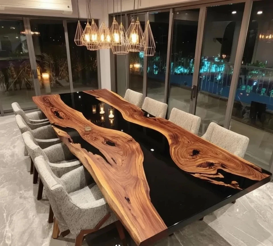 Luxury Black Epoxy River Table 60"x30" | Live Edge Walnut Dining Table Handmade - Image 4 of 4