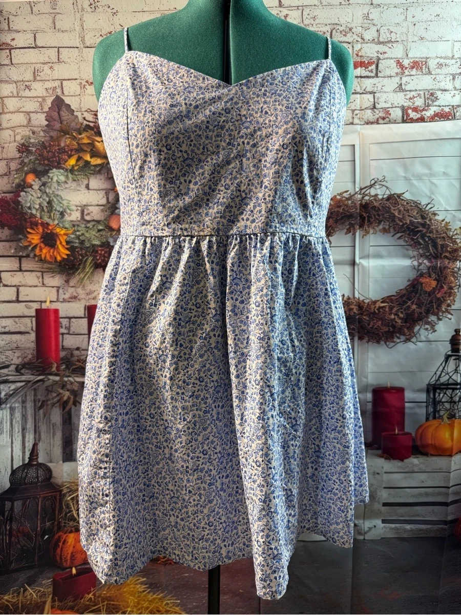 h&m blue print dress Smocked-Waist Dress