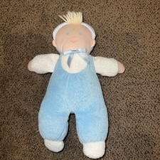Vintage Eden Toys Baby Boy Blue and White Terry Cloth Lovey Plush Doll