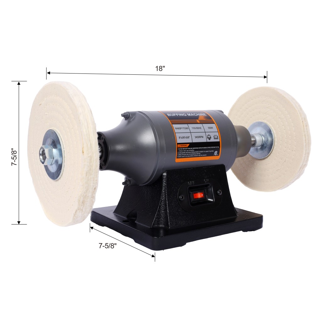 8-Inch Electric Bench Buffer Polisher 550W 4-Pole Motor w/4 Buffing Wheels