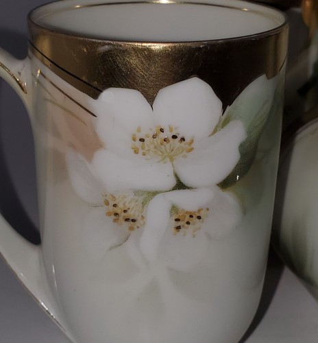 5 GOLD R.S. GERMANY Chocolate, Lemonade Mugs APPLE BLOSSOM Floral, ca. 1910-20 - Picture 3 of 6